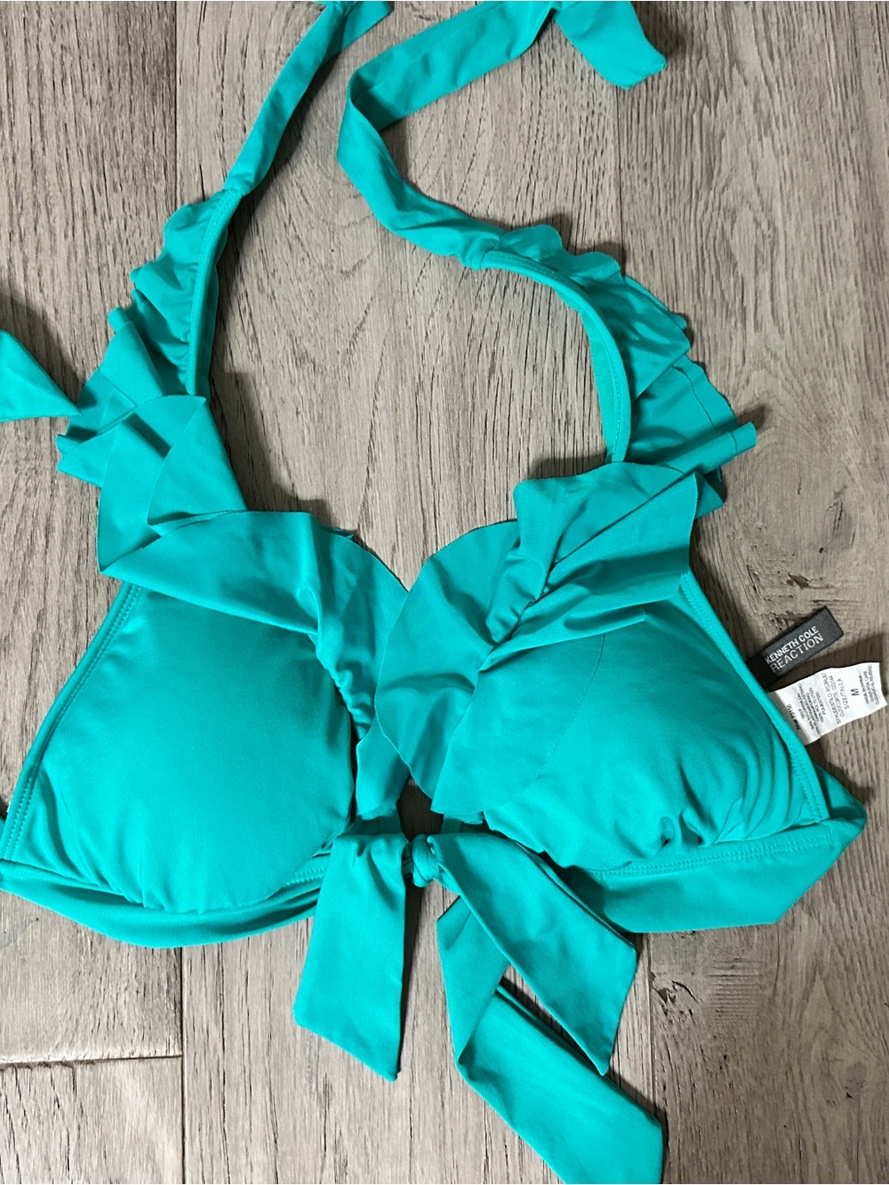 Kenneth Cole Reaction Teal Ruffle Halter Bikini Top